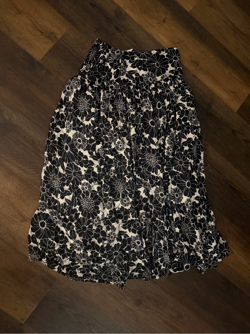 Anthropologie Black and White Floral Midi Skirt
